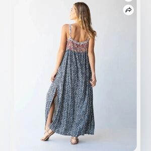 Natural life Patti Side Slit Maxi Dress - Red Blue Calico - XL